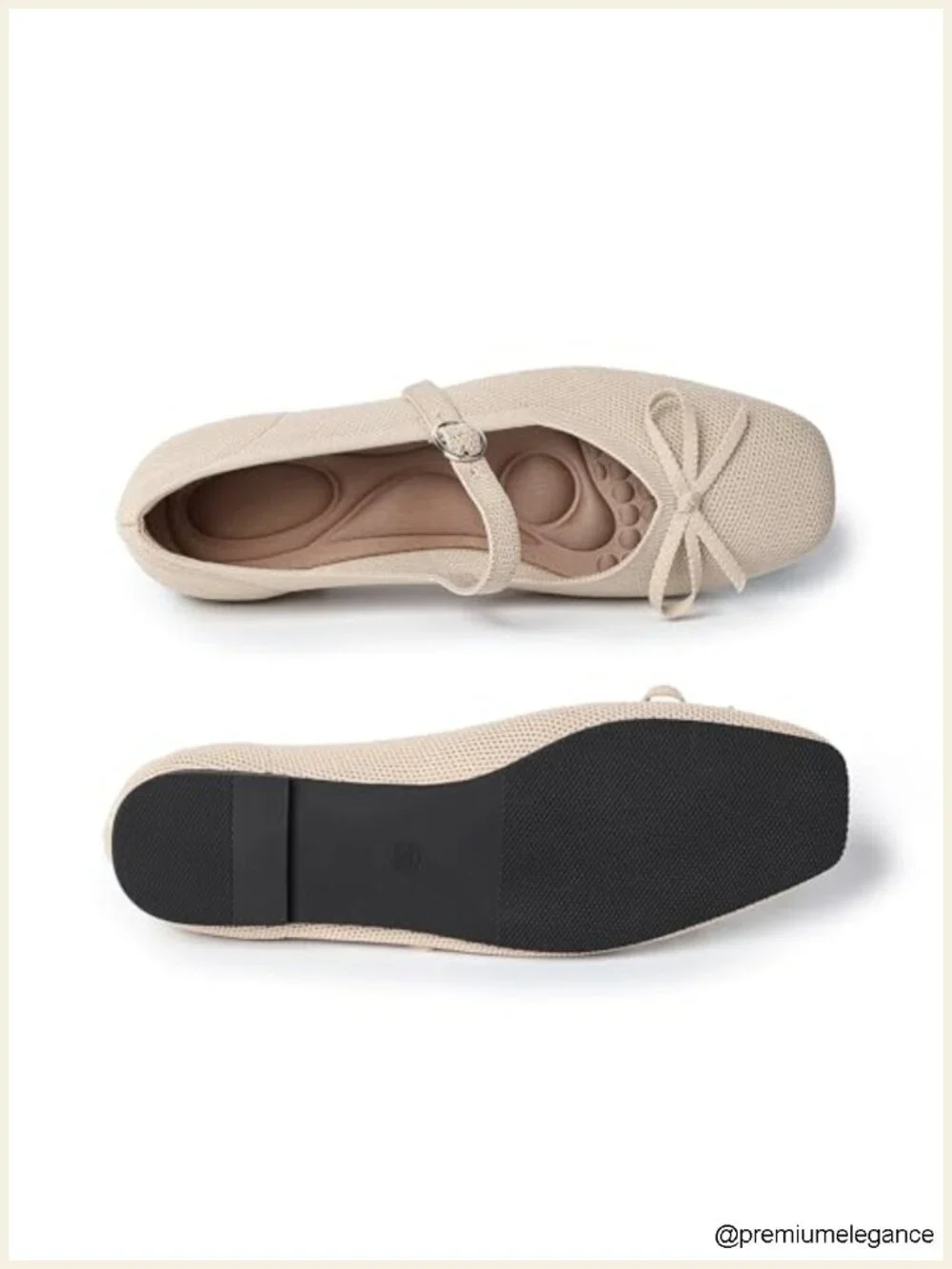 Women's Square Toe Knit Flats with Ankle Strap, Washable Dressy Mary Jane